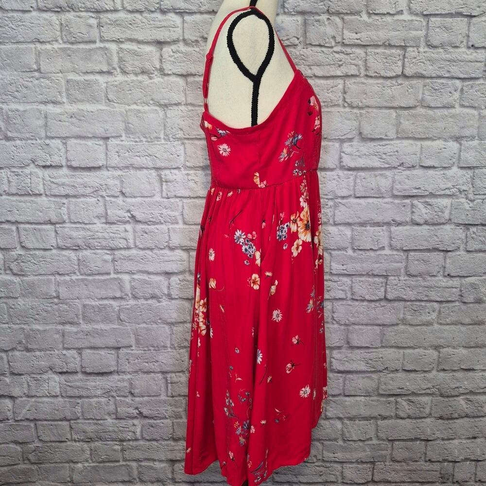 Torrid Red Floral Challis Tank Hi-Lo Skater Sundress Spaghetti Strap Pockets M/L - Picture 5 of 12